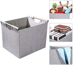 HOONEX Large Foldable Storage Bins, Linen Fabric, 2 Pack, with Wooden Carry Handles and Sturdy Heavy Cardboard, for Home, Office, Car, Nursery, Light Grey - Image 3