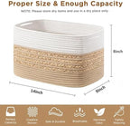 UBBCARE 2 Pack Baskets for Organizing, Woven Storage Baskets for Toys and Towel, Rectangle Cotton Rope Basket with Handles, 14''L x 8''W x9''H, Brown - Image 2