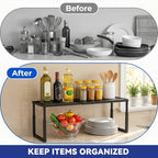 Expandable Cabinet Shelf Organizer, Stackable Countertop Shelves, Black - Image 2