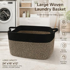 96L Laundry Basket with Handles, Extra Blanket Basket, Black/Jute - Image 5