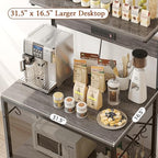 SUPERJARE Bakers Rack with Power Outlets, Microwave Stand, 31.5 X 16.5 Inch Larger Desktop, Kitchen Storage Rack with Adjustable Middle Shelf, 6 S-Shaped Hooks, Coffee Bar Stand, Grey - Image 4