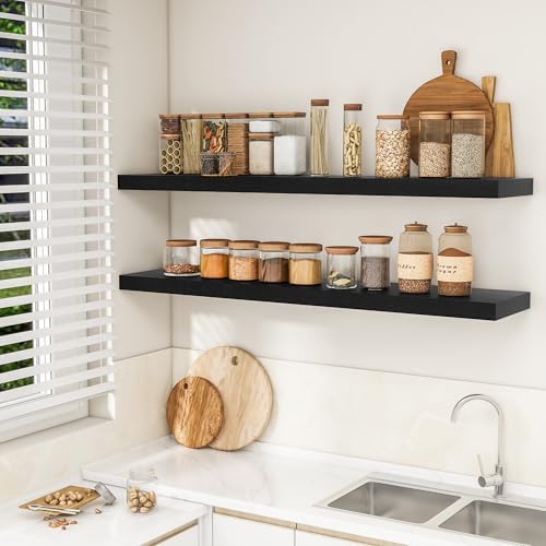 RICHFOCUS Long Floating Shelves for Wall 2Pack, Black, 55" Lx8 D - Image 3