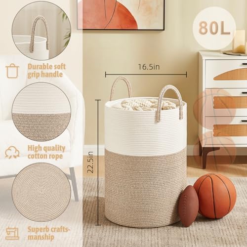 Artfeel Laundry Basket,Woven Cotton Rope Laundry Hamper,80L for Decorative Storage of Dirty Clothes,Toys and Blankets in Bathroom,Baby Room and Living Room - Image 6