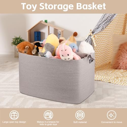 OIAHOMY 118L XXXLarge Rope Storage Basket, Oversized Blanket Basket Grey - Image 4