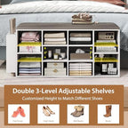 Tangkula Shoe Storage Bench with Umbrella Stand, 10-Cube Entryway Bench with Adjustable Shelf & Padded Cushion, Cubby Shoe Rack Organizer for Bedroom & Checkroom, Rustic Brown & Black (White) - Image 7