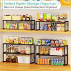 2 Pack Expandable Kitchen Cabinet Shelf Organizer, 15.5"-25.5" Long Adjustable Storage Shelves Organizers for Kitchen Countertop Pantry Cupboard Table Desk Counter, Stackable, 30LBS Load Capacity - Image 6