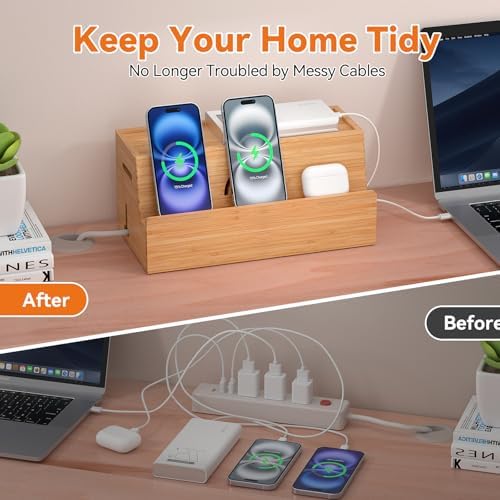 Bamboo Cable Management Box, Natural Color, 31X14X15.5CM - Image 2