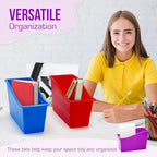 4E's Novelty 6 Durable Book and Binder Holder, Files Book Bins for Classroom, Plastic Vertical Storage Book Organizer Folder Office Classroom Organization Containers Supplies (Rainbow) - Image 6