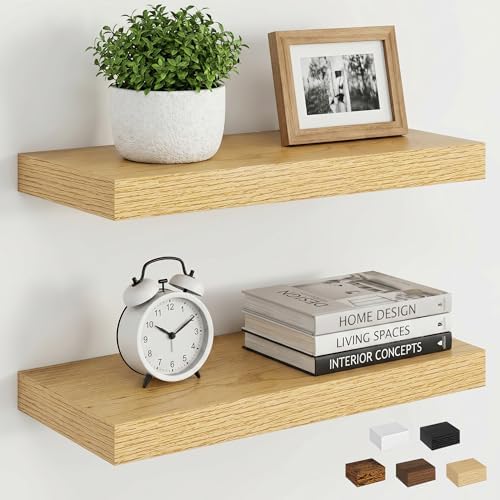 Dreamland Floating Shelves, Wall Mounted Shelves for Storage and Home Decor, Rustic Wood Shelves for Bathroom, Living Room, Bedroom and Kitchen, 16" x 6.7" Set of 2 by Dreamland