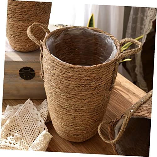 Large Seagrass Woven Basket for Plant Display Tall Pot Handle Multi-Purpose Desktop Planter for Home Decor - Image 4