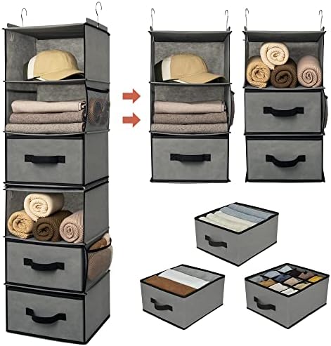 GRANNY SAYS Hanging Closet Organizer, 5 Drawers, 6 Shelves, 4 Pockets, Gray by GRANNYSAYS