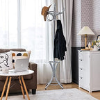 Tangkula 75.5" Standing Coat Rack, Wood Coat Tree with 12 Hooks, Home Hat Jacket Hanger Tree 12 with Umbrella Holder Coat Stand (Grey) - Image 2