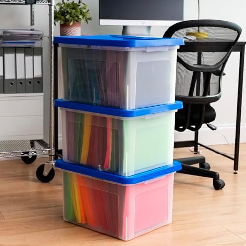 IRIS USA 3-Pack 35 Qt. Letter/Legal File Box with Lid, Clear/Blue - Image 4