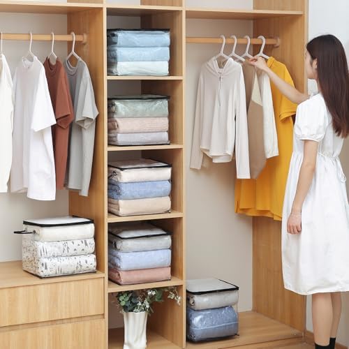 10 PCS Clear Zippered Storage Bags with Handles,Sweater Storage with Two-Way Zipper,Foldable Closet Organizer Bed Sheet Organizer,Cube Plastic Organizer,Bag,Bin for Clothes,Towel-BK - Image 5