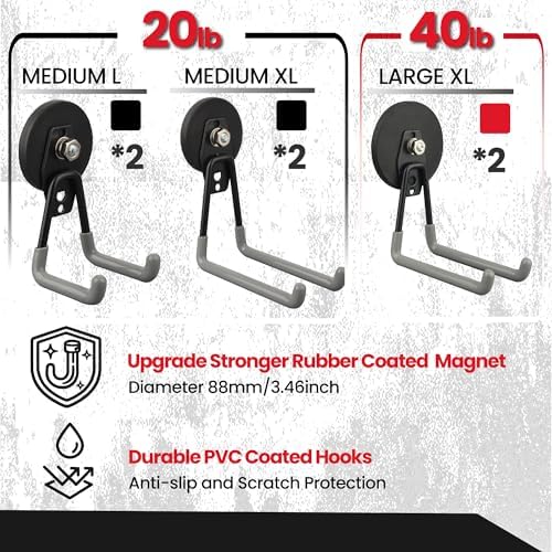 ULIBERMAGNET Heavy Duty Magnetic Hooks,Strong Large Magnet Hooks for Power Drill,Garden Tools, Hose,Pegboard,Garage,Workshop,6 Pack Magnetic Storage Hooks for Indoor Outdoor Hanging(Gray) - Image 5