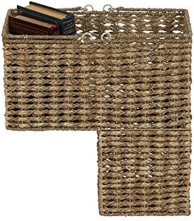 Household Essentials Handwoven Seagrass and Corn Husk Wicker Stair Basket with Iron Frame and Handles, Natural - Image 4