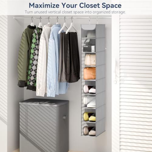Whitmor Hanging Shoe Organizer, 8 Shelves-Hanging Closet Organizer, Hanging Shoe Rack for Small Closet, Hanging Shelves for Storage Shoes Clothes 11.5" D x 5.5" W x 41" H, Gray - Image 3