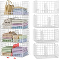 Hongtamoya 4-Tier Closet Organizers and Storage Basket with Divider, Foldable Closet Shelf Organizer System, Space-Saving Clothes Storage Drawer Organizer Bins for Wardrobe Cupboard, White by Hongtamoya