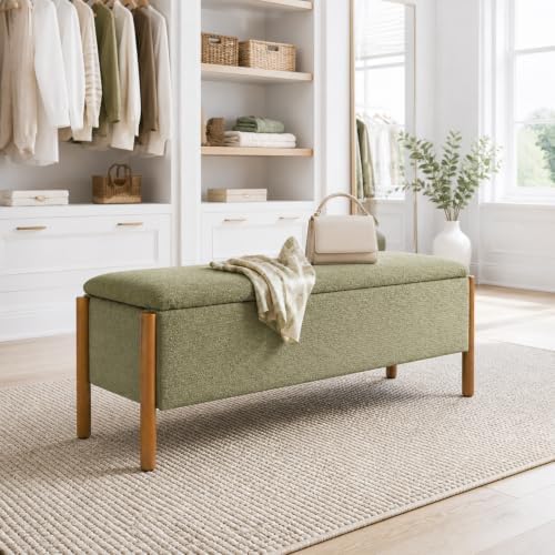 50" Shoe Bench with Storage, Chenille Shoe Rack Bench, Removable Shoe Storage Bench Entryway Storage with Cushion for Front Doors Entrances Hallway, Mudroom, Closet, Bedroom, Green, XR-Ben02 - Image 6