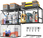 ThreeHio Garage Shelf Wall Mounted with Wire Baskets, Heavy Duty Garage Wall Shelving with Garden Tool Rack and Hooks, Wire Shelf Baskets Tool Organizer for Home Garden Yard Organization and Storage by ThreeHio