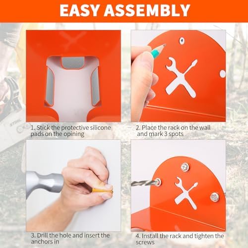 Upgraded Trimmer Rack Wall Mount - 8" Heavy Duty Weed Eater Hanger for Garage Wall, Garden Power Tool Holder Organizer Hooks for Grass Trimmer, Hedge Trimmer, Leaf Blower and Chainsaw, Orange, 4 Pack - Image 6