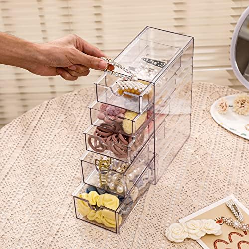 FABROK Clear Hair Accessory Organizer Box with 5 Drawers, Plastic - Image 4