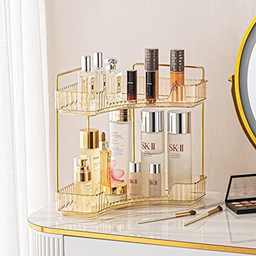 shuang qing 2-Tier Corner Bathroom Counter Organizer – Classic Storage Shelf for Makeup, Perfume & Toiletries, Space-Saving Countertop Tray Fits Bathroom, Dresser, Kitchen (Vintage Gold) by SHUANGQING