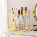 shuang qing 2-Tier Corner Bathroom Counter Organizer – Classic Storage Shelf for Makeup, Perfume & Toiletries, Space-Saving Countertop Tray Fits Bathroom, Dresser, Kitchen (Vintage Gold) by SHUANGQING