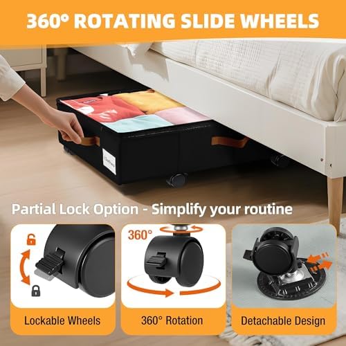 Under Bed Storage with Wheels, Dorm Room Organizer for Clothes Shoes Toys - Image 2
