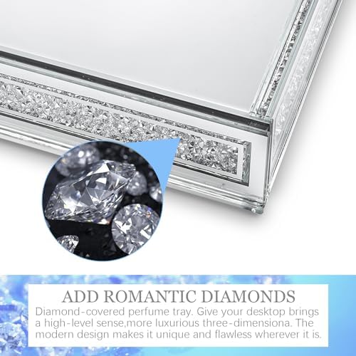 Crush Diamond Mirror Perfume Tray, Silver Glass Mirror Trays for Vanity - Image 4