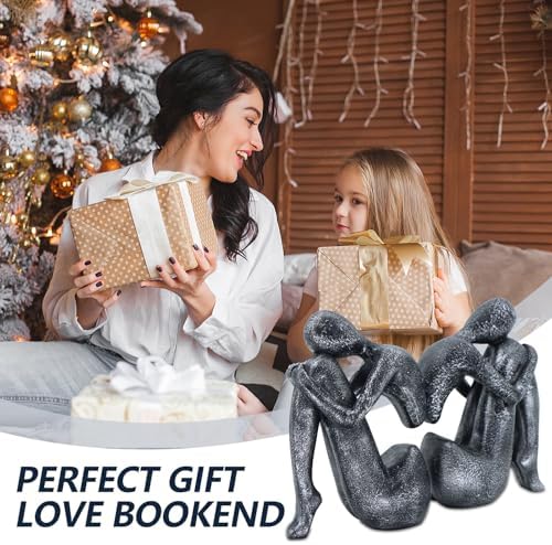 Grey Book Ends Decorative, Girl Thinker Design, Modern Bookends for Shelves, Non-Skid Heavy Duty Resin Book Stopper for Books, Resin, 1Pair/2Piece - Image 7