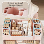 Delamu Large Makeup Organizer Countertop with 6 Brush Holders, Pink - Image 4