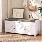 Marsail Shoe Storage Bench with Seating, Farmhouse Entryway Bench with Shoe Storage and Cushion, Under Window Benches Wooden Ottoman for Bedroom, Entry Way, Living Room, White by Marsail