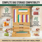 Atlas Lane Supply 9 in 1 Bamboo Storage Bag Organizer for Kitchen Drawer, Bamboo Kitchen Drawer Organizer with Cutter, Foil and Plastic Wrap Dispenser, Storage: Gallon, Quart, Sandwich and Snack Bags - Image 6