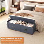 HOMEFORT 54.4" Shoe Bench with Lift Top Storage, Entryway Bench with Cushioned Seat, Wooden End of Bed Bench, Shoe Cabinet Bench with Hidden Storage Space, for Bedroom, Hallway,Blue - Image 4