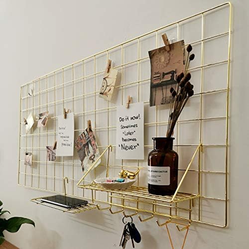 Yash Metal Wire Grid Panel, Display Organizer, Postcard, Wall Artwork Display for Home Office Living Room Dorm Room, Kitchen Storage Grid Wall, 37.4" X 17.7", Pack of 2 Pcs, Gold - Image 3