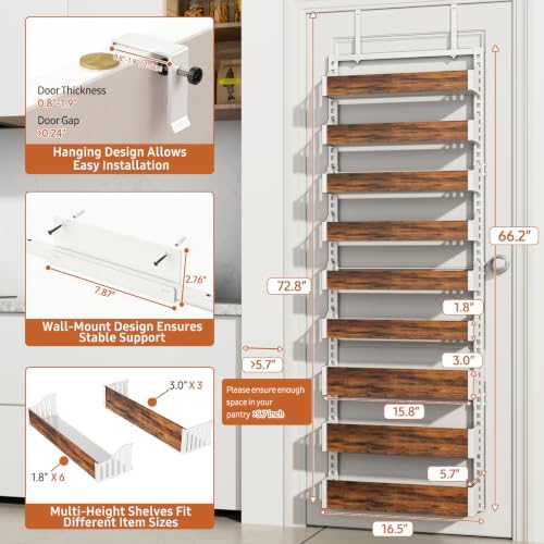 Over the Door Pantry Organizer: Pantry Organization and Storage with Hanging Basket - 9-Tier Metal Spice Rack Adjustable Shelves for Kitchen Bedroom Bathroom & Laundry Room White - Image 6
