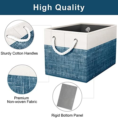 Fab totes Storage Bins 8-Pack, Foldable Storage Baskets for Organizing Toys, Books, Shelves, Closet, Large Storage Box with Rope Handles, Sturdy Organizer Bins, White & Blue - Image 3