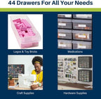 Akro-Mils 44-Drawer Plastic Drawer Storage Cabinet for Garage Organization, Bead Organizer, Building Bricks Storage, Teacher Toolbox, Makeup Organizer, 20" W x 6" D x 16" H, 10144 Black (Pack of 2) - Image 5
