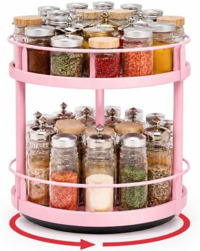 Light Pink 2 Tier Lazy Susan Organizer, 10 in Rotating Spice Rack by Yiyiring