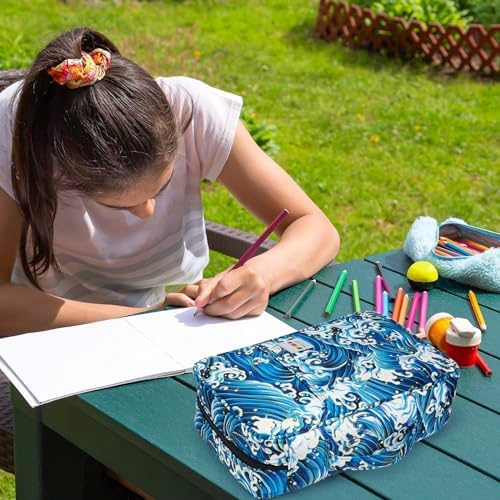 YOUSHARES 300 Slots Color Pencil Case - Pen Case Organizer with Handy Wrap & Zipper, Multilayer Holder for Prismacolor Colored Pencils & Gel Pen (Waves) - Image 6