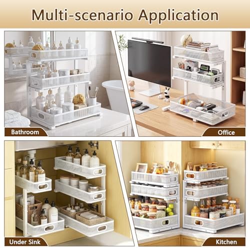 Under Sink Organizer, 3-tier Under Sink Storage Organizer Adjustable Height Easy Assembly Pull Out Cabinet Organizers Basket for Bathroom Kitchen Pantry Home Organization - Image 4