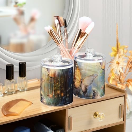 Fustylead 4 Pack Magic Butterflies and Fireflies Qtip Holder Dispensers for Cotton Swab, Ball, Round Pads, Floss, Plastic Apothecary Jar Set for Bathroom Canister Storage - Image 5