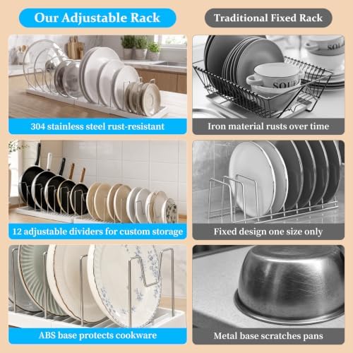 2 Pack Expandable Pots and Pans Organizer Under Cabinet, Foldable Kitchen Cabinet Organizer with 12 Adjustable Dividers, 31" Cookware Rack for Pots, Pans, Pot Lids, Cutting Boards & Bakeware - Image 6