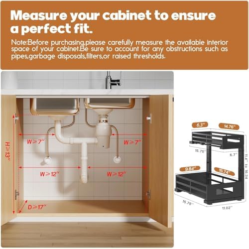 2-Pack Under Sink Organizer and Storage,2-Tier L Shape Pull Out Cabinet Organizer With Round Tube Slide Rails,Hight Adjustable Slide Out Drawers for Kitchen&Bathroom,Multi-Purpose Shelf-Black - Image 2