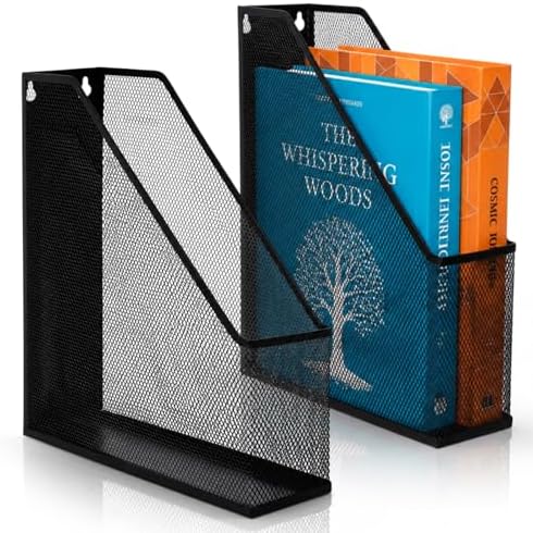 Sliner 2 Pack Metal Magazine Holder Black Mesh Steel Document Rack 1 Section File Organizer Extra Wide Magazine Folder Storage Desk Tidy for Office Home, 12.6”x 9.8”x 3” by Sliner