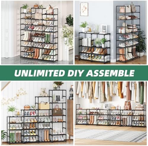 Simple Trending 8-Tier Shoe Rack Large Capacity 64 Pairs Tall Shoe Shelf, Sturdy Metal Shoe Organizer for Entryway, Closet, Bedroom, Black - Image 4