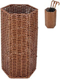 UNICRAFTALE 1pc Brown Handmade Wicker Umbrella Stand Hexagonal Woven Rattan Umbrella Holder with Storage Basket for Entryway and Bathroom 15.5x8.5x7.5 Inch by UNICRAFTALE