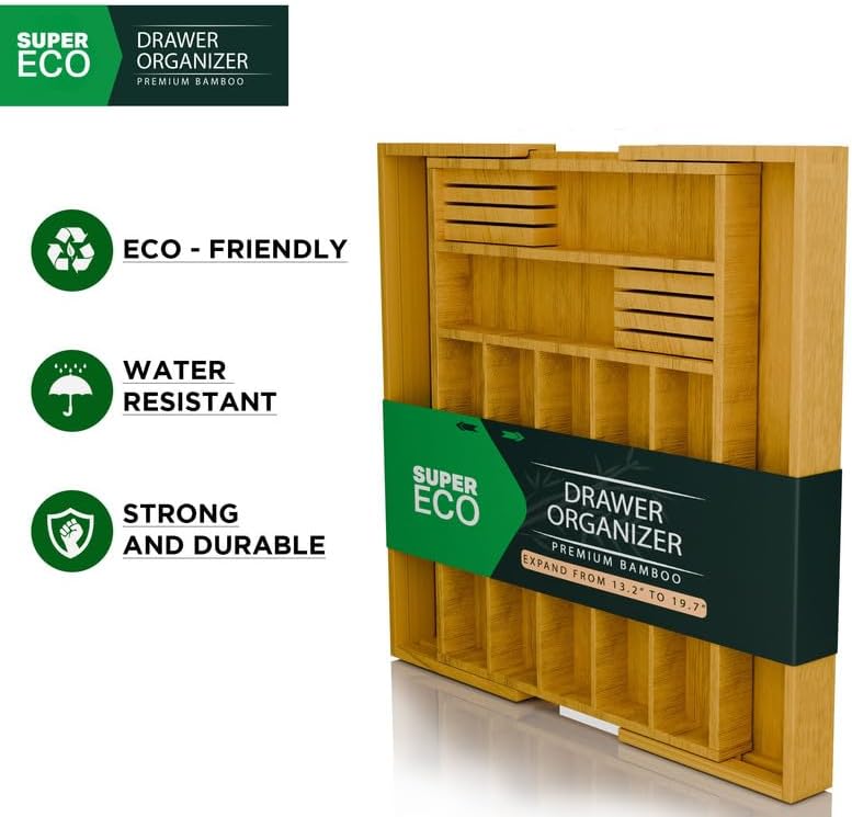 Bamboo Kitchen Drawer Organizer - Bamboo Expandable Drawer Organizer Utensil Holder & Cutlery Tray - Adjustable Wood Drawer Dividers Organizer for Silverware, Flatware, Knives (9 Slot) - Image 6