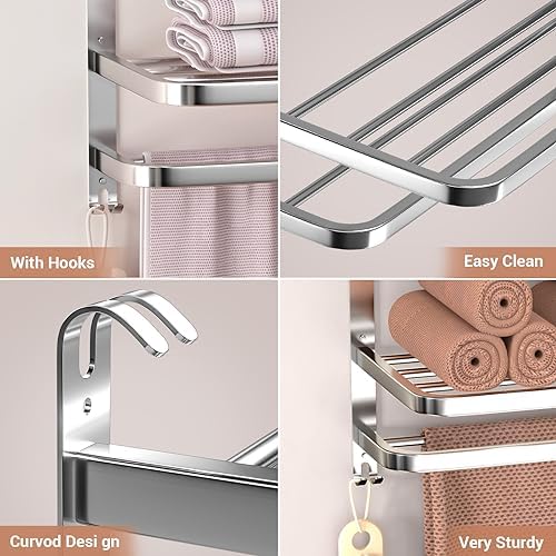 23 Inches 3-Tier Towel Racks for Bathroom with Towel Bars Multilayer Hotel Towel Shelf Stainless Steel Wall-Mounted Brushed Finish Holder with Towel Shelves - Image 4